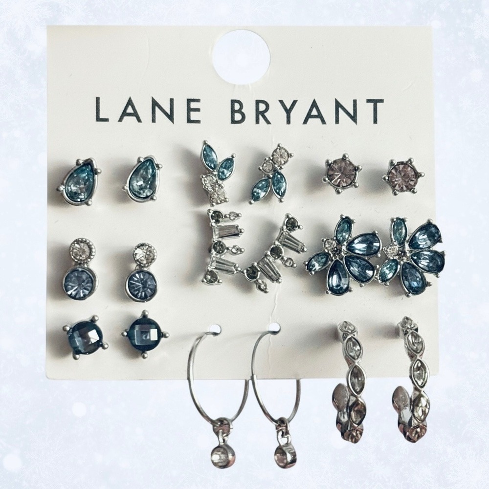 Lane‎ Bryant Crystal Earring Set 10 Pairs Blue, Clear & Purple Stones NWT